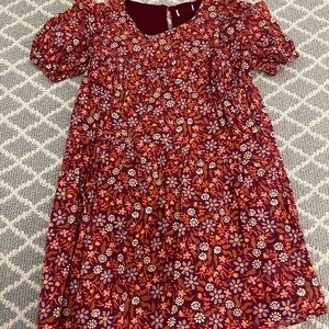 Floral Girls Dress Size M 8/10 - Red and Purple Flowers With Burgundy Lining